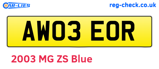 AW03EOR are the vehicle registration plates.