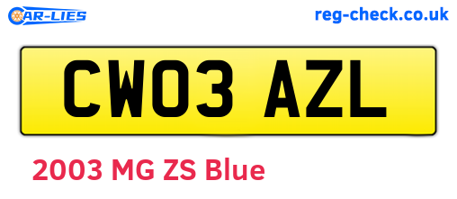 CW03AZL are the vehicle registration plates.