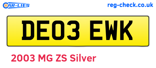DE03EWK are the vehicle registration plates.