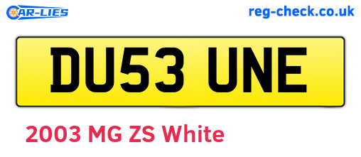 DU53UNE are the vehicle registration plates.