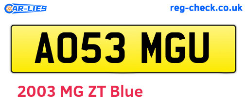 AO53MGU are the vehicle registration plates.
