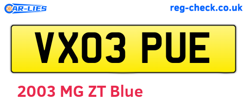 VX03PUE are the vehicle registration plates.