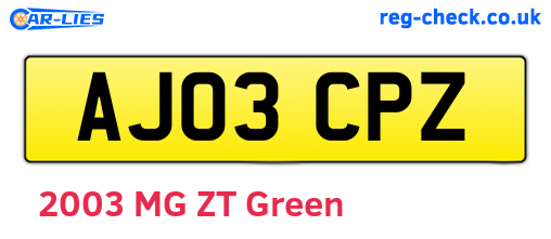 AJ03CPZ are the vehicle registration plates.
