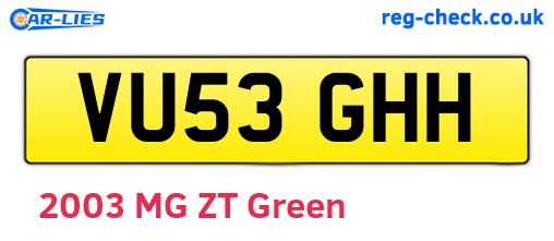 VU53GHH are the vehicle registration plates.