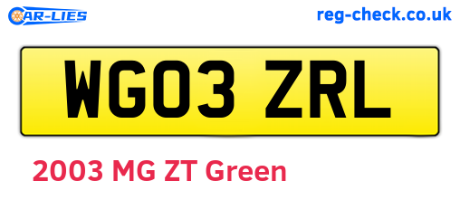 WG03ZRL are the vehicle registration plates.