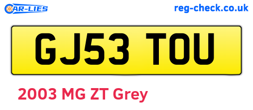 GJ53TOU are the vehicle registration plates.