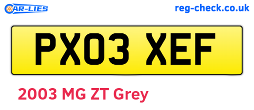 PX03XEF are the vehicle registration plates.
