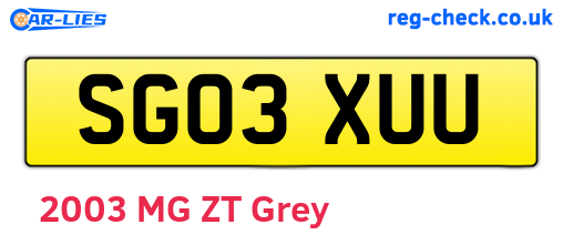 SG03XUU are the vehicle registration plates.