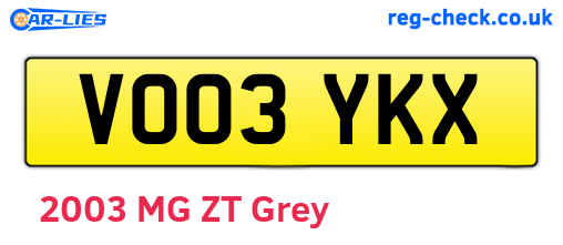 VO03YKX are the vehicle registration plates.
