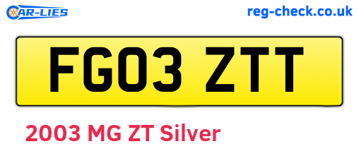 FG03ZTT are the vehicle registration plates.