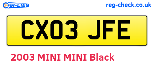 CX03JFE are the vehicle registration plates.