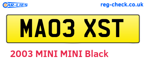 MA03XST are the vehicle registration plates.