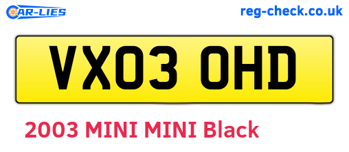 VX03OHD are the vehicle registration plates.