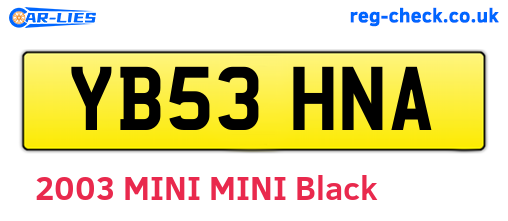YB53HNA are the vehicle registration plates.