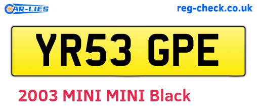 YR53GPE are the vehicle registration plates.
