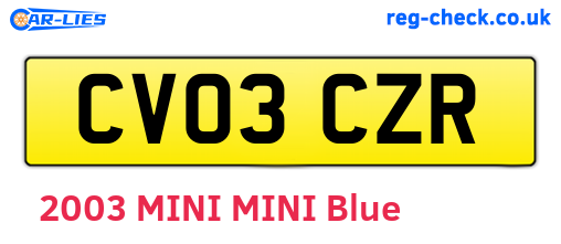 CV03CZR are the vehicle registration plates.