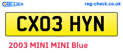 CX03HYN are the vehicle registration plates.