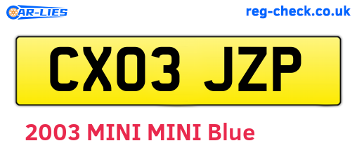 CX03JZP are the vehicle registration plates.