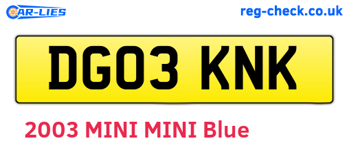 DG03KNK are the vehicle registration plates.