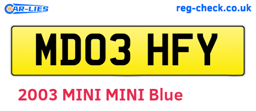 MD03HFY are the vehicle registration plates.