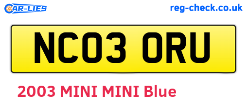 NC03ORU are the vehicle registration plates.
