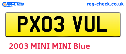PX03VUL are the vehicle registration plates.