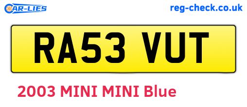 RA53VUT are the vehicle registration plates.
