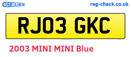 RJ03GKC are the vehicle registration plates.
