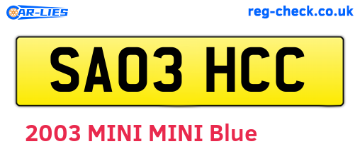 SA03HCC are the vehicle registration plates.