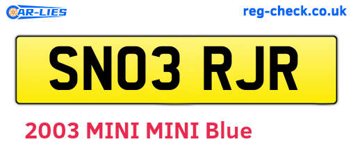 SN03RJR are the vehicle registration plates.