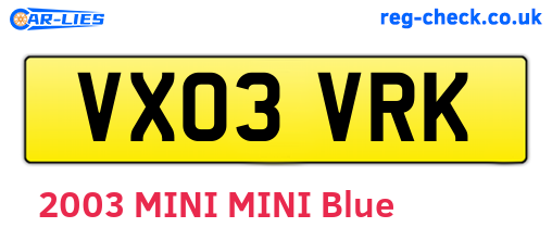 VX03VRK are the vehicle registration plates.