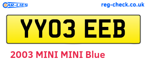 YY03EEB are the vehicle registration plates.
