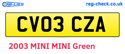 CV03CZA are the vehicle registration plates.