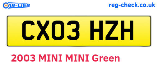 CX03HZH are the vehicle registration plates.
