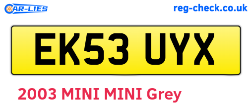 EK53UYX are the vehicle registration plates.