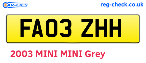 FA03ZHH are the vehicle registration plates.