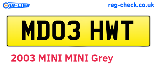 MD03HWT are the vehicle registration plates.