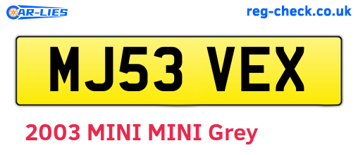 MJ53VEX are the vehicle registration plates.