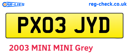 PX03JYD are the vehicle registration plates.