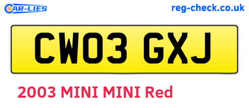 CW03GXJ are the vehicle registration plates.