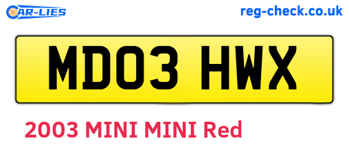 MD03HWX are the vehicle registration plates.
