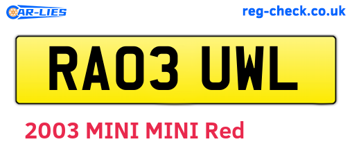 RA03UWL are the vehicle registration plates.