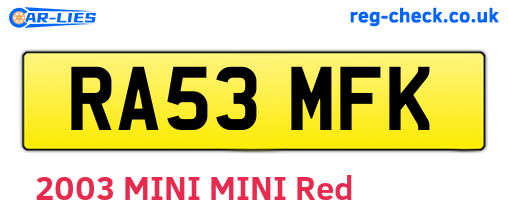 RA53MFK are the vehicle registration plates.