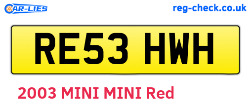 RE53HWH are the vehicle registration plates.
