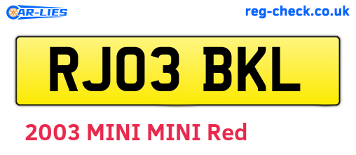 RJ03BKL are the vehicle registration plates.