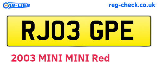 RJ03GPE are the vehicle registration plates.