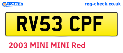 RV53CPF are the vehicle registration plates.
