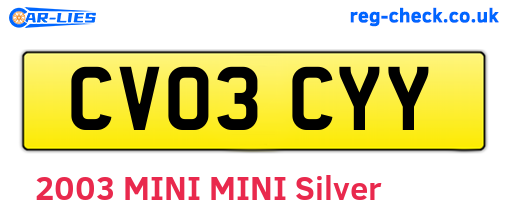 CV03CYY are the vehicle registration plates.