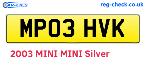 MP03HVK are the vehicle registration plates.