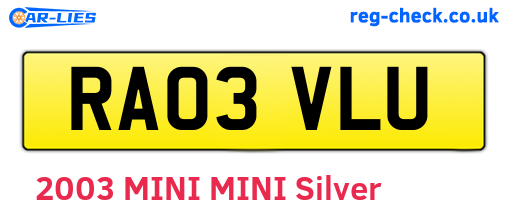 RA03VLU are the vehicle registration plates.
